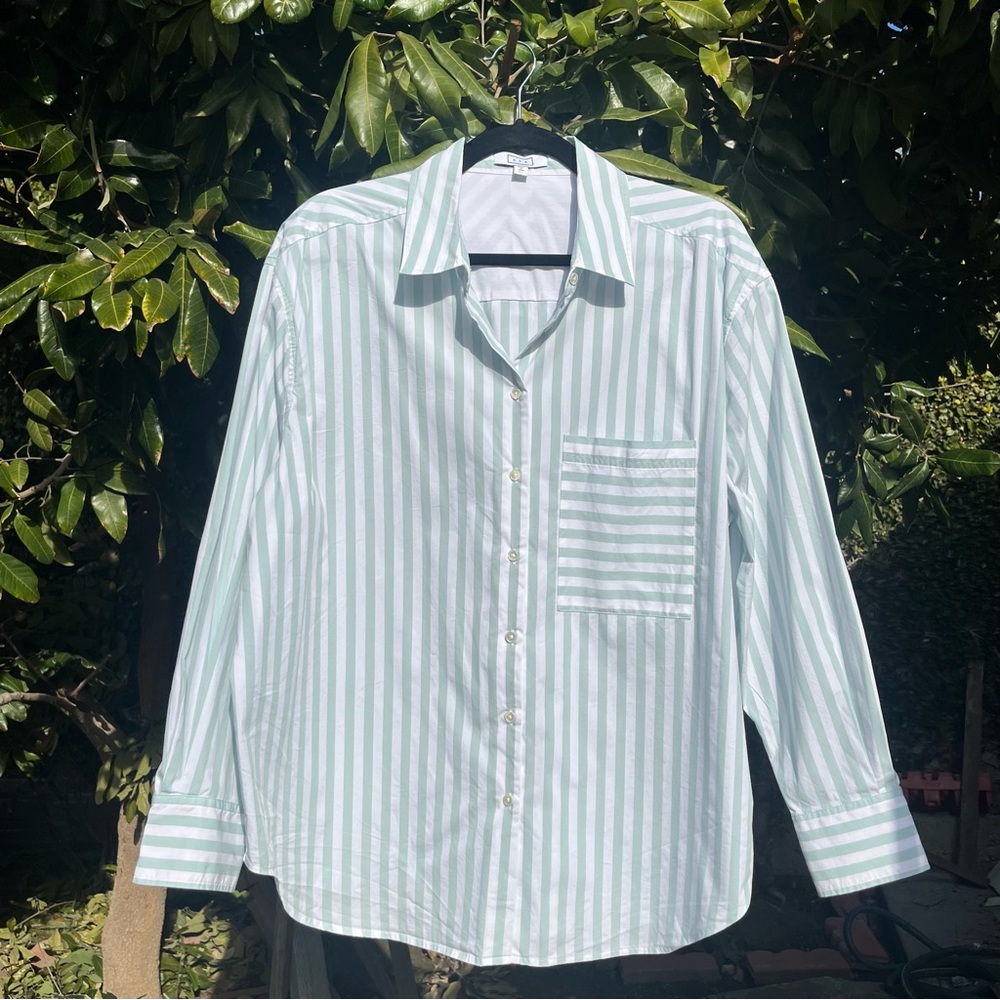 AYR green white striped boxy oversized long sleeve button up cotton shirt